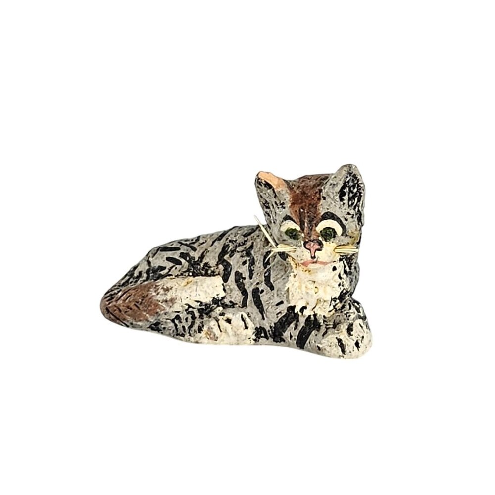 Vintage Germany Cat Miniature Figurine Hand Painted Whiskers Antique Folk Art
